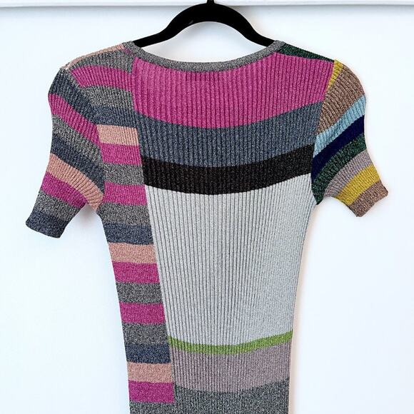 Missoni Metallic Striped Ribbed Knit Midi Dress Green Lettuce Hem Multicolor - Picture 10 of 12